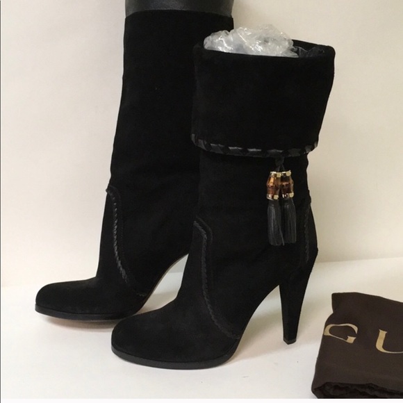 🎋Gucci Bamboo Tassel Black Suede Boots - Picture 2 of 8